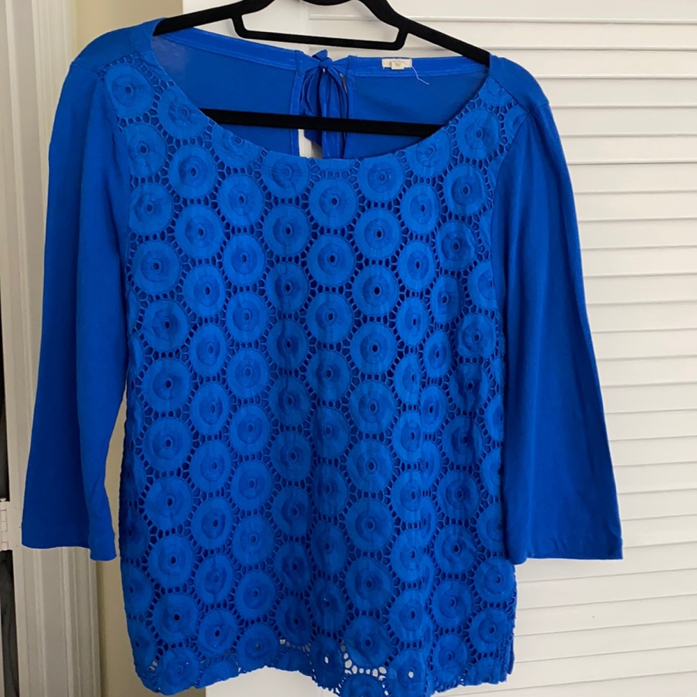 Blue eyelet print 3/sleeve tee